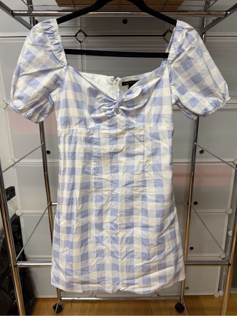 City Triangles Blue & White Gingham Tie-Front Mini Dress